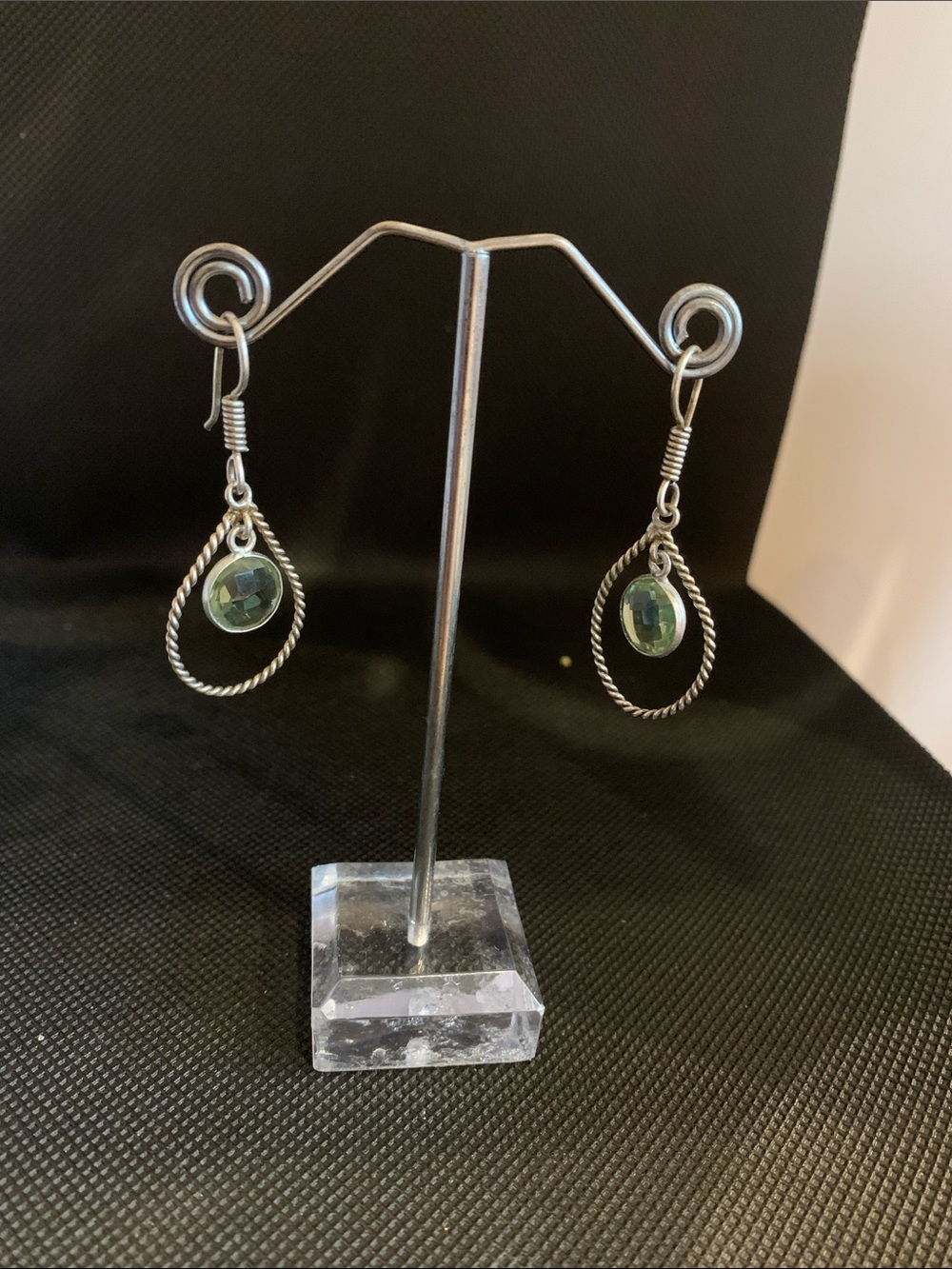 Anthropologie Silver Teardrop Earrings with Green Topaz set in .925 silver